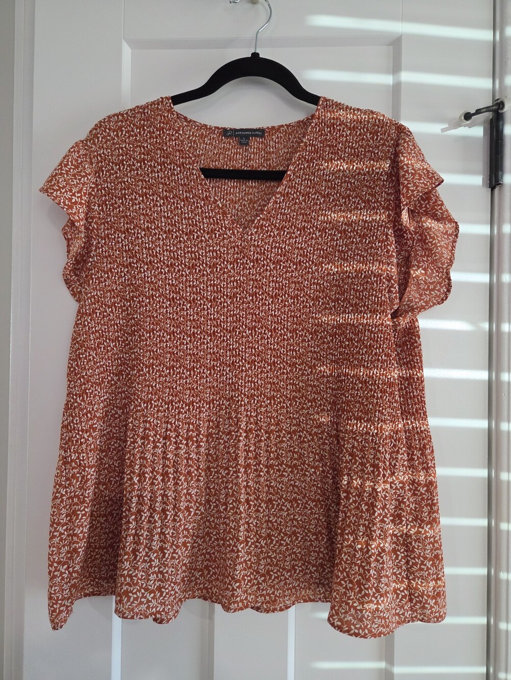Adrianna Papell Rust Terracotta and White Women's Size Large Blouse